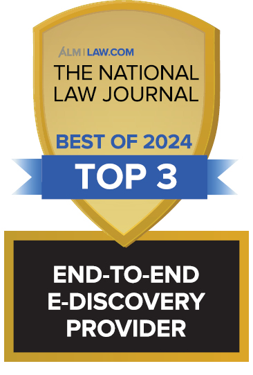Best End-to-End eDiscovery Provider, Top 3 (2024); Presented by the National Law Journal